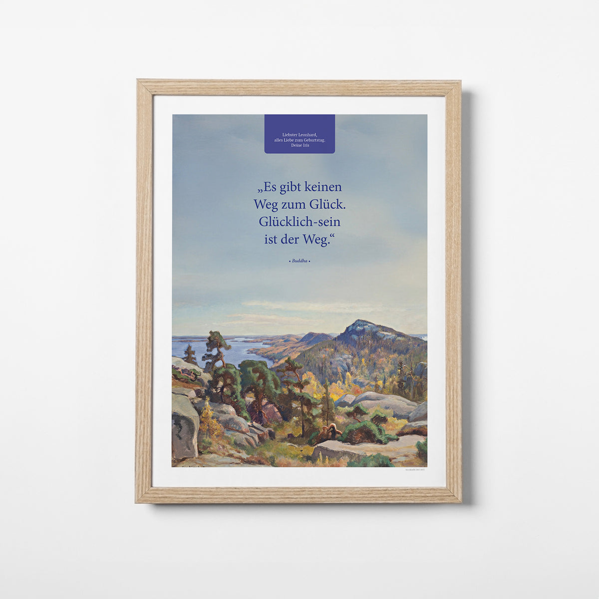 Glücklich-sein ist der Weg – Motiv I – Poster mit Rahmen Eiche – Segensposter 24