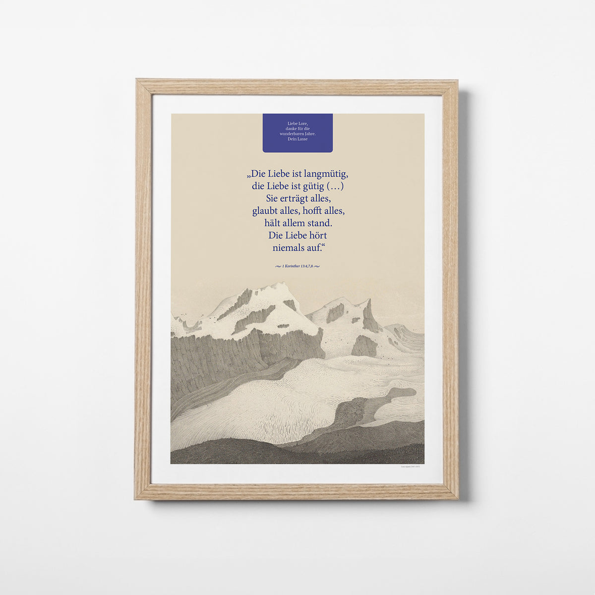 Die Liebe hört niemals auf – Motiv III – Poster mit Rahmen Eiche – Segensposter 27