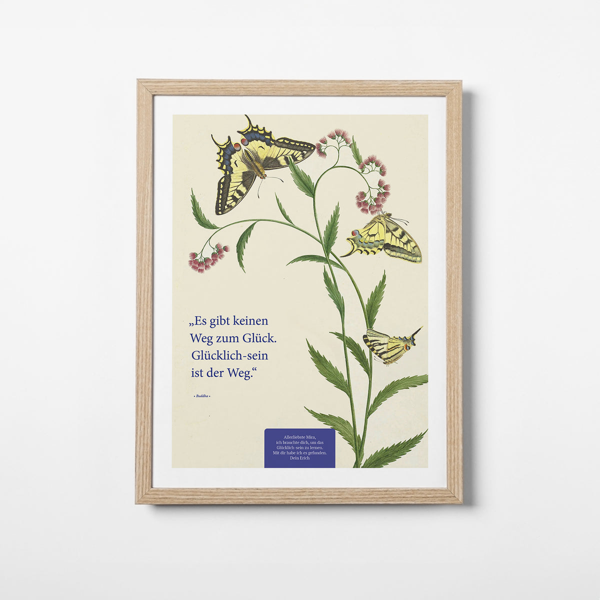 Glücklich-sein ist der Weg – Motiv III – Poster mit Rahmen Eiche – Segensposter 53