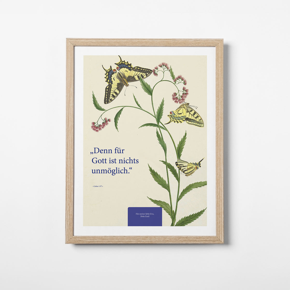 Für Gott ist nichts unmöglich – Motiv II – Poster mit Rahmen Eiche – Segensposter 50