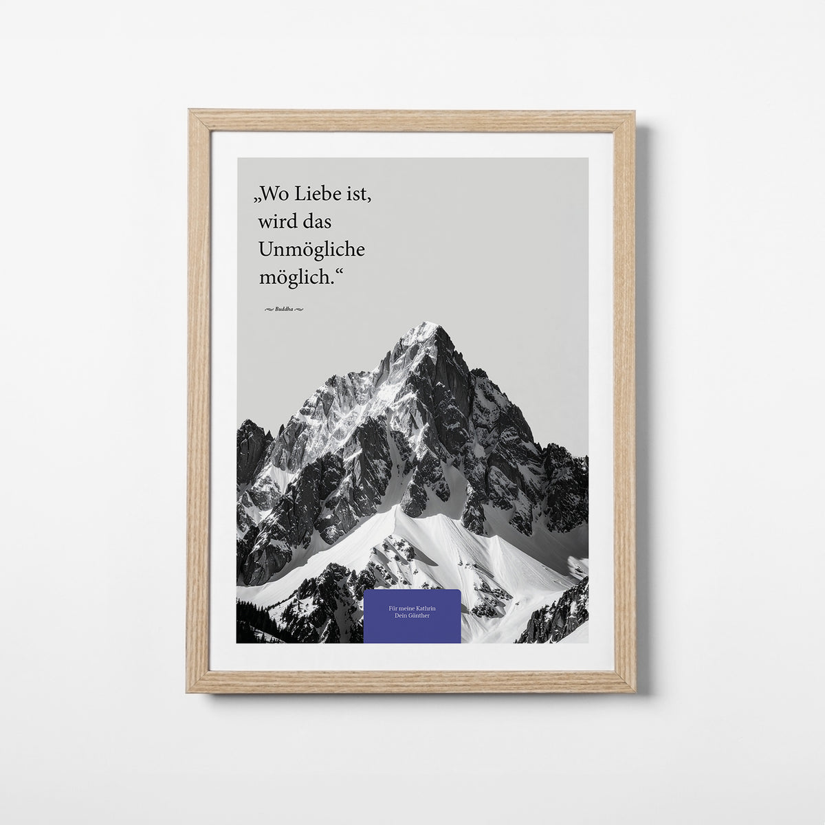 Wo Liebe ist – Motiv VIII – Poster mit Rahmen Eiche – Segensposter 70